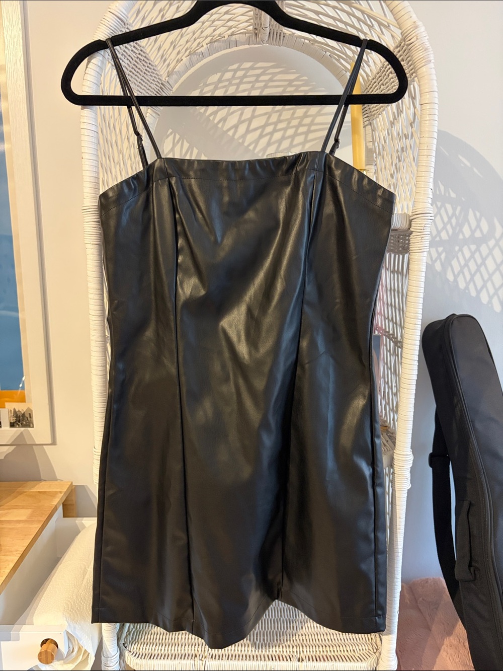 Love Tree Black Faux Leather Mini Slip Dress